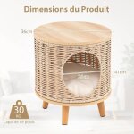 Giantex niche chat avec cadre en rotin pieds en bois dh�v�a plateau en mdf coussin amovible
