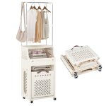 Giantex panier � linge pliable porte - cintres en m�tal 4 roulettes crochets contenant porte - manteau ...