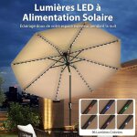 Giantex parasol ext�rieur 300 cm avec 96 lampes led solaires parasol inclinable avec manivelle 8 baleines ...