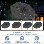 Giantex parasol ext�rieur 300 cm inclinable avec 96 lampes led solaires 8 baleines pour jardin balcon ...