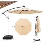 Giantex parasol de jardin ext�rieur avec pied - 3x3m - 40 lampes solaires - inclinable - manivelle - ...