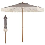 Giantex parasol de jardin exterieur en polyester - d200 x h233cm - franges - 6 baleines - m�t en aluminium ...