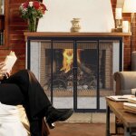 Giantex pare feu chemin�e en m�tal avec 2 portes coulissantes pare feu poele a granule grille protection ...