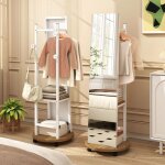 Giantex porte - manteau avec miroir 295 x 139 cm arbre � manteaux avec roulettes �tag�res barres pour ...