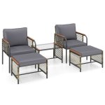 Giantex salon de jardin 5 pi�ces en rotin avec 1 table basse en verre tremp� 2 chaises 2 ottomanes et ...