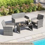 Giantex salon de jardin avec coussins 4 pi�ces en osier avec table basse en verre tremp� canap� 2 places ...