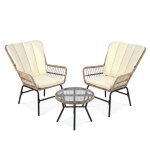 Giantex salon de jardin ext�rieur 3 pi�ces en rotin boh�me 2 fauteuils avec coussins amovibles & table ...