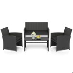 Giantex salon de jardin exterieur en rotin pe 4 pi�ces canap� 2 places 2 fauteuils table basse avec plateau ...