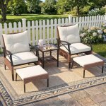 Giantex salon de jardin en osier 5 pi�ceschaises de porche et ottomans avec coussins et table en verre ...