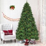 Giantex sapin de nol artificiel lumineux 24m - 600 led blanc chaud - 1335 branches et 81 pommes de pinsupport ...