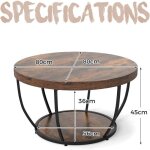 Giantex table basse ronde � 2 niveaux d. 80x45cm - cadre en m�tal robuste et plateaux en bois - style ...