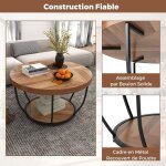 Giantex table basse ronde � 2 niveaux d. 80x45cm - cadre en m�tal robuste et plateaux en bois - style ...