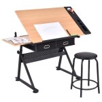 Giantex table  dessin en mdf inclinable avec tabouret bureau  dessin avec 2 tiroirs hauteur rglable ...