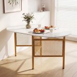 Giantex table a manger pliante pour 6 - 8 personnes table de cuisine ovale rabattable avec cadre en m�tal ...