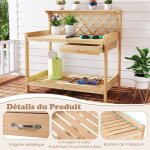 Giantex table de rempotage de jardin avec treillis�tag�res et tiroir de rangement 90x59x88cmtable pour ...