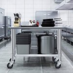 Giantex table de travail � roulettes inox cuisine charge 250kgavec 2 etag�res hauteur de couche inf�rieure ...