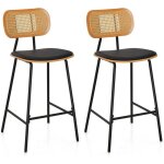 Giantex tabourets de bar rembourr�es - lot de 2 chaises de bar - dossier en rotin - pieds en m�tal - ...