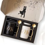 Gifffted ensemble de mugs mr et mrs avec couvercles et cuill�res � caf� pour anniversaire cadeau de mariage ...