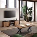 Gless - ensemble salon meuble tv et table basse aspect bois finition denver pitement x mtal noir