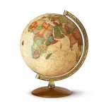 Globe g�ographique illumin� - antiquus mondiale - bois naturel et m�tal recouvert de laiton - 30cm