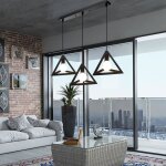 Gobel lustre industriel triangulaire en mtal plafonnier rtro  long mt 3 ttes - noir