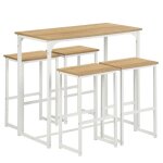 Gokhomx bois clair table blanc pieds 1 set 1 table 4 tabourets ensemble table de bar cuisine coin bar ...