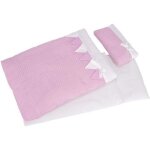Linge de lit pour poup�es - goki - ray� rose - dimensions: 22x10 cm - 41x31 cm - 54x25 cm