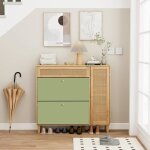 Goobuy armoire � chaussures en rotin meuble � chaussures inclinable 4 compartiments cabinet botte sur ...