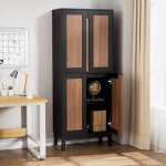 Goobuy buffet cuisine haute 150 cm armoire salle � manger vaisselier haute � 4 portes 60 x 30 x 150cm ...