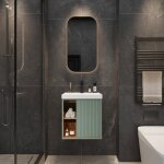 Goobuy meuble lave - mains suspendu avec lavabo en r�sine design moderne � lignes verticales rangement ...