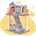 Goplus arbre  chat 88 cm en bois recouvert peluche poteaux en sisal niche confortable escalier gris