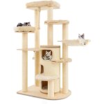 Goplus arbre  chat multi - niveaux 173 cm condo  3 tages hamac griffoirs en sisal boule et corde suspendue ...