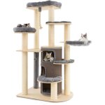 Goplus arbre  chat multi - niveaux 173 cm condo  3 tages hamac griffoirs en sisal boule et corde suspendue ...