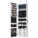 Armoire � bijoux mural avec miroir et lumi�re led - goplus - mod�lea - blanc - multi - rangements - serrure ...