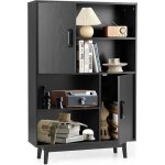 Goplus bibliothque meuble de rangement avec 4 tagres ouvertes et 2 cabinets de porte 80x24x1195cm ...