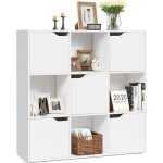 Goplus bibliothque meuble de rangement cube 9 cases 5 portes etagre de rangement  3 niveaux - 90x29x90cm ...