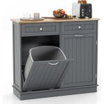 Goplus buffet de cuisine 100x35x90cm - 1 poubelle(sans seau) + 1 placard + 2 tiroir + 1 plateau en bois ...