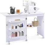 Goplus bureau pliant et mobile - table de couture 3 bacs + 1 etag�re - portes magn�tiques - 1185x40x795cmblanc ...