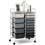 Goplus chariot de rangement 15 tiroirs 63 x 37 x 87 cm tour de rangement � roulettes cadre en acier gris ...