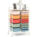 Goplus chariot de rangement 15 tiroirs 63 x 37 x 87 cm tour de rangement � roulettes cadre en acier multicolor ...