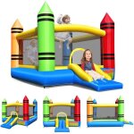 Goplus ch�teau aire de jeu gonflable motif crayon avec trampoline toboggan pour 2 - 3 enfants 263x350x226cmsan ...