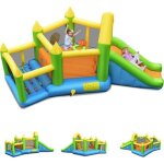 Goplus chteau gonflable hexagone avec toboggan et aire de saut intrieur - extrieur pour 3 enfants ...