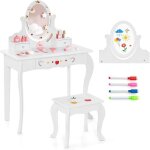 Goplus coiffeuse enfant fille table de maquillage avec miroir ovale et tabouret charge 50kg pour enfants ...