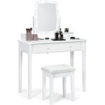 Goplus coiffeuse de maquillage avec tabouret table de maquillage en bois avec miroir pivotant �clair� ...