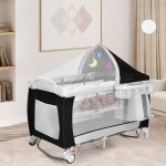 Lit parapluie bb 0 - 36mois pliable - goplus - charge 15kg - 2 roues verrouillables - matelas / table ...