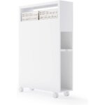 Goplus meuble de salle de bain mobilemeuble de rangement avec 2 tiroirs 2 paniers en rotin et 4 roulettes ...