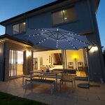 Parasol d�port� �3m - goplus - parasol pour terrasse - parasol inclinable - 32 led - rotatif � 360� - ...