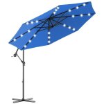 Parasol d�port� �3m - goplus - parasol pour terrasse - parasol inclinable - 24 led - rotatif � 360� - ...