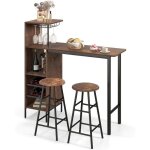 Goplus set table  manger&2 chaise ensemble 3 pice120 x 40 x 35cm etagre  vin  2 niveaux&etagre ...
