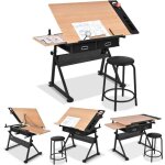 Goplus table  dessin inclinable avec tabourethauteur rglable 68 - 95. 5 cm plateau coulissant 2 grand ...